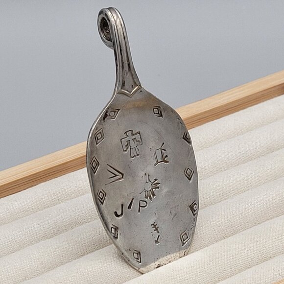Wallingford Silver Spoon Pendant Aztec Stamped Thunderbird Arrow Length 3" - Picture 4 of 8